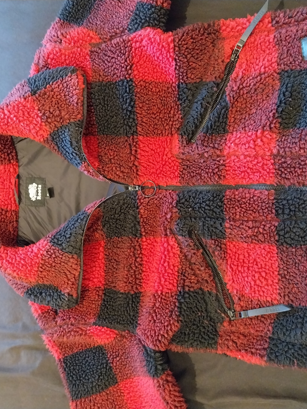 Roots Kids Red and Black Plaid Sherpa Jacket